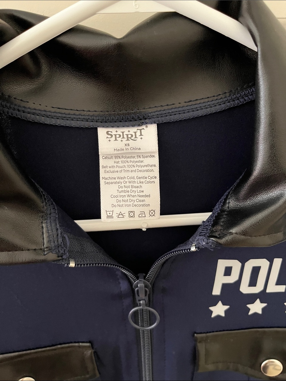 Police Costume Romper in Navy with Black pleather trim by Spirit of Halloween